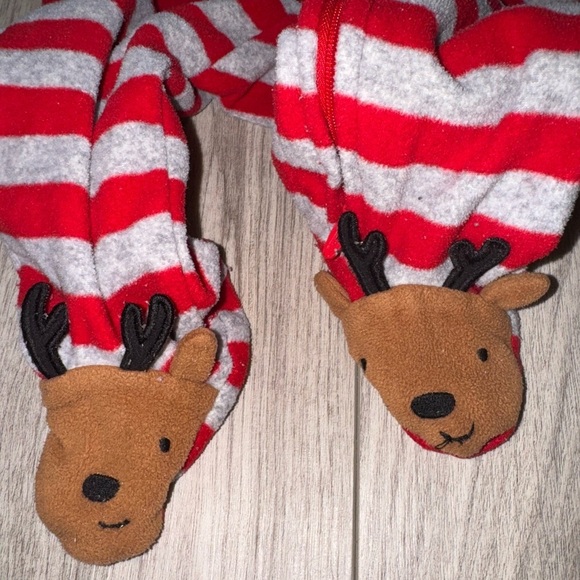 Carter's Red and Gray Striped Footie with Reindeer - Picture 3 of 4